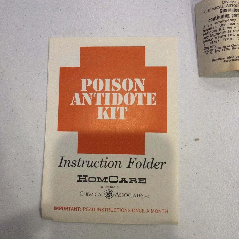 1968 HomCare Emergency PAK Poison Antidote Kit Collectible Chemical Associates
